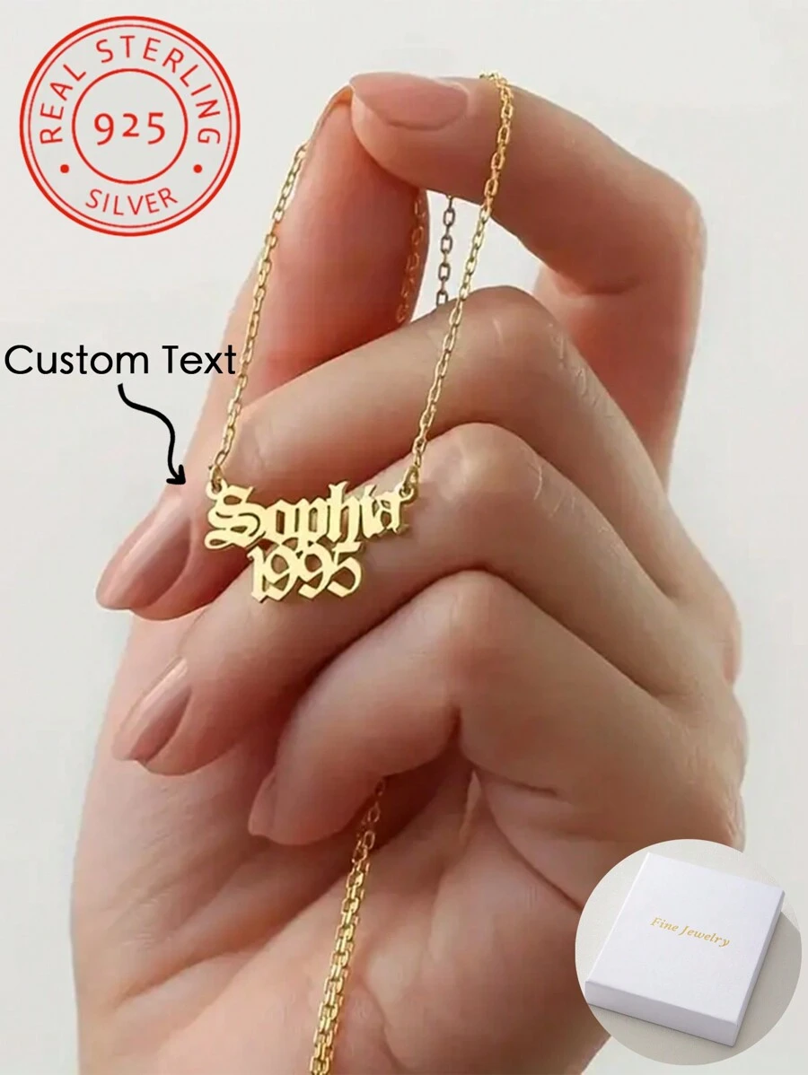 A Pair Of 925 Sterling Silver Personalized English Name And Birth Date Digital Pendant Necklaces, A Unique And Meaningful Gift, Warm And Unique Accessories Jewelry,
