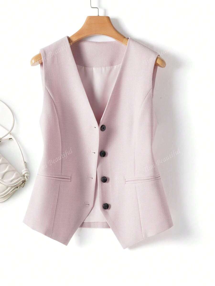 Women's Plain Vest, V-Neck Jacket, Spring Autumn, Fashion Commuter, Apparel