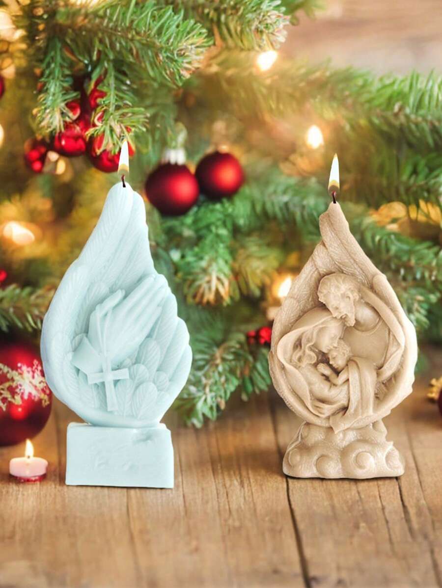 1 pieza Molde de alas de ángel, Cristo, vela de cera, ambientador de fragancia, yeso, molde de silicona de resina