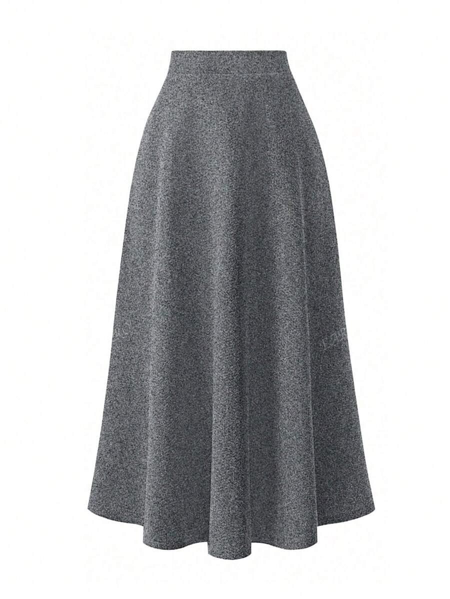 Women's Pleated High Waist Casual Skirt With Dragon & Phoenix Embroidery, Noble Gray