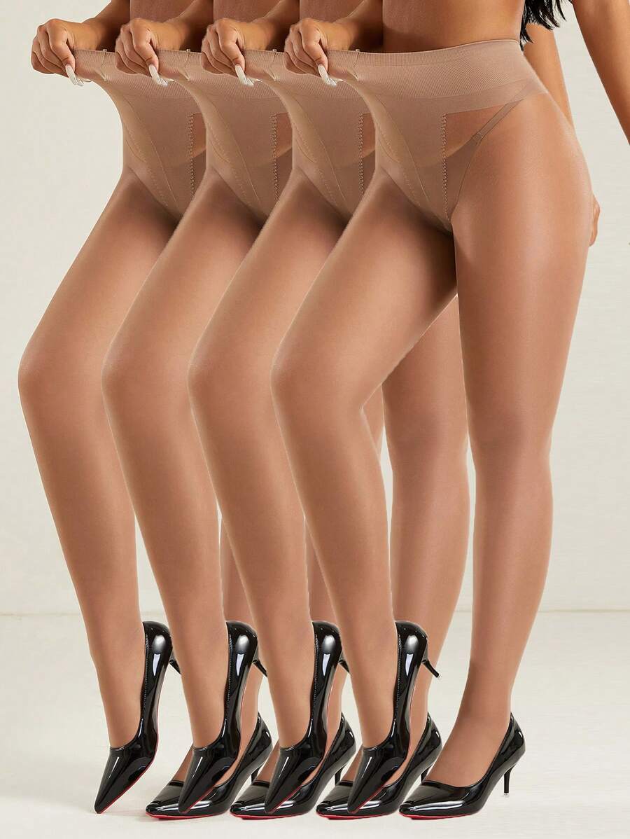 4 pièces Collants sexy de 20D pour femmes, collants simples et tendance, bas transparents