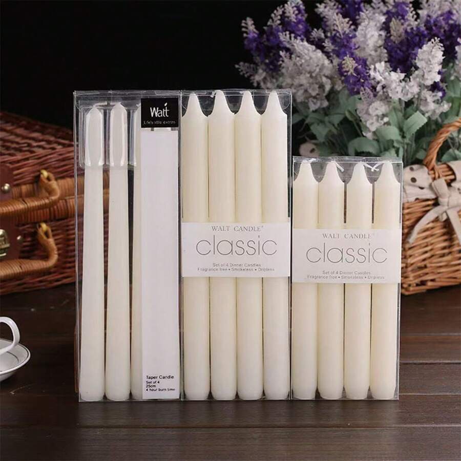 4pcs Classic European Style Smokeless Odorless Pole Wax Romantic Wedding Western Meal Ivory White Color Long Pole Candle Ornament Candle Western Banquet Candle,Room Decor,Gifts Birthday Graduation