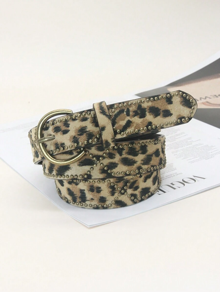 1pc Fashion Design Rivet Decorated PU Leather Belt For Women, Personalized Decor Buckle Jeans Dress Waistband Summer, School