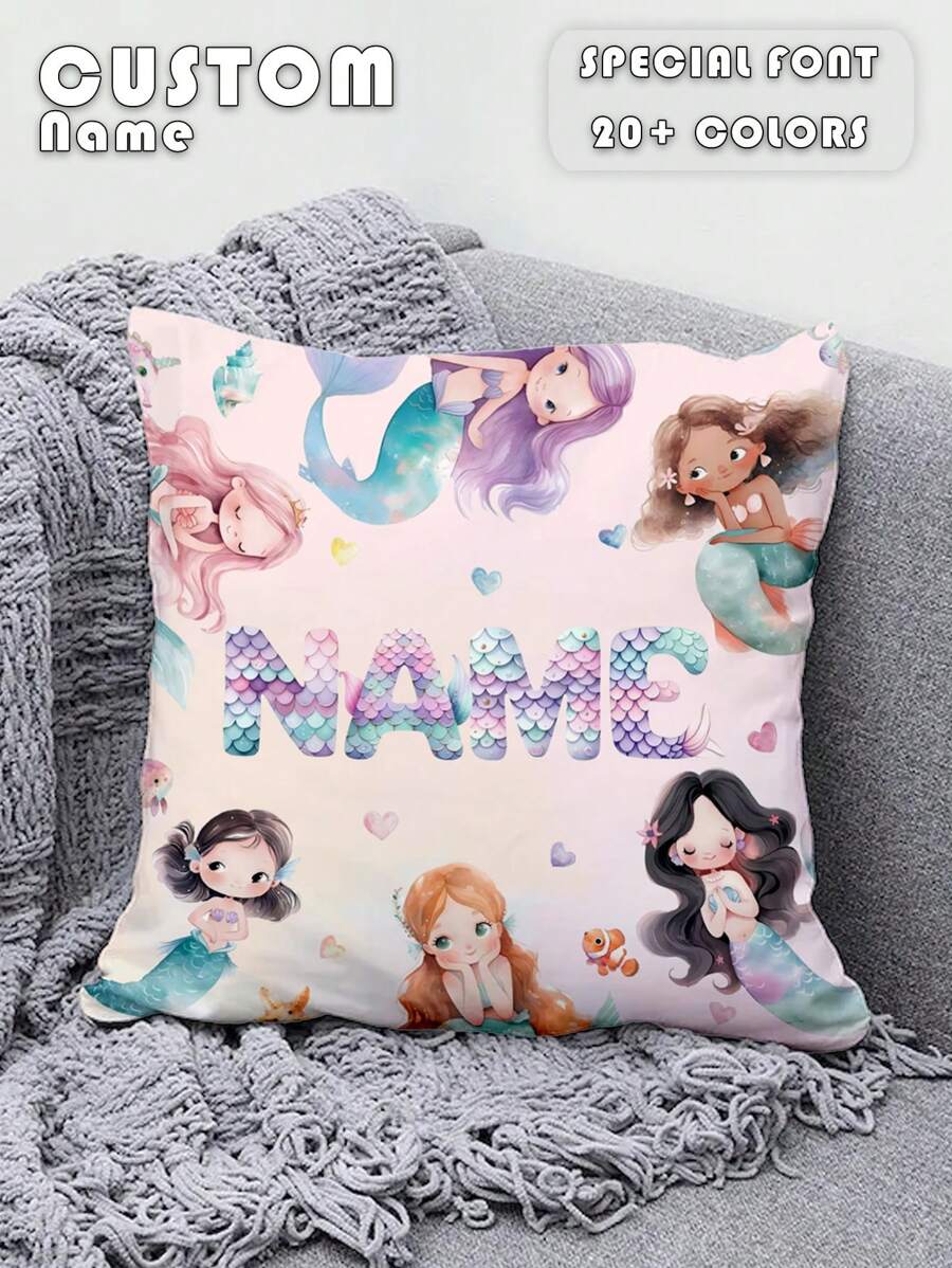 1pc Customized Personalized Name Printed Pillow Case, Custom Name Pillow,Ocean,Mermaid,Dolphins, Turtles, Special Fonts,Single Sided Print Pillow Cover For Kid,For Birthday,Children's Day,Everyday Gifts, Create Your Own Picture Pillow Case, Great Gift For Family, Friends And Yourself,Christmas Gift Pillow,Best Friend Pillow,Family Gift,Birthday Gifts,Gift For Family/Friend/Girlfriend/Boyfriend Washable Cute,Love,Soft Custom,Unique,Personalized Ideal Gifts For Friends,Ideal Gifts For Family Daughter,Son For Birthdays Sofa,Bed,Car,Tea Room,Bedroom,Living Room
