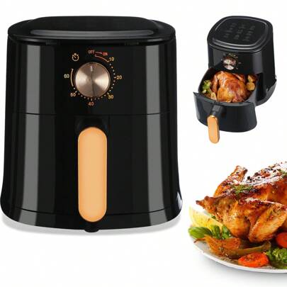 OYAJIA Manual Air Fryer, 5.5 Litres, Uses Less Oil, Healthier Living, Bake, Roast, Grill, 60 Minute Timer, Non Slip Feet, Sleek And Stylish Design, Black,1800W