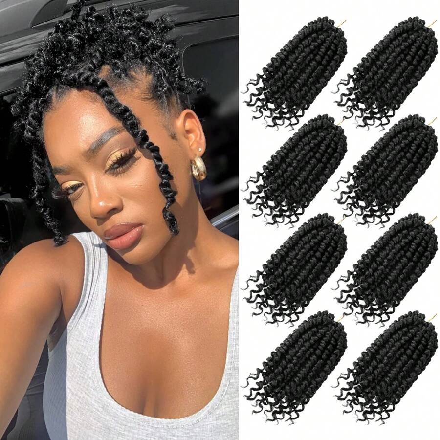 Voorgedraaide Passion Twist Haakhaar 10/14 Inch 1/3/8 Packs Haak Passion Twists, Voorgedraaide Korte Passion Twist Haar Haakvlechten Boheemse Haakhaar, 1B