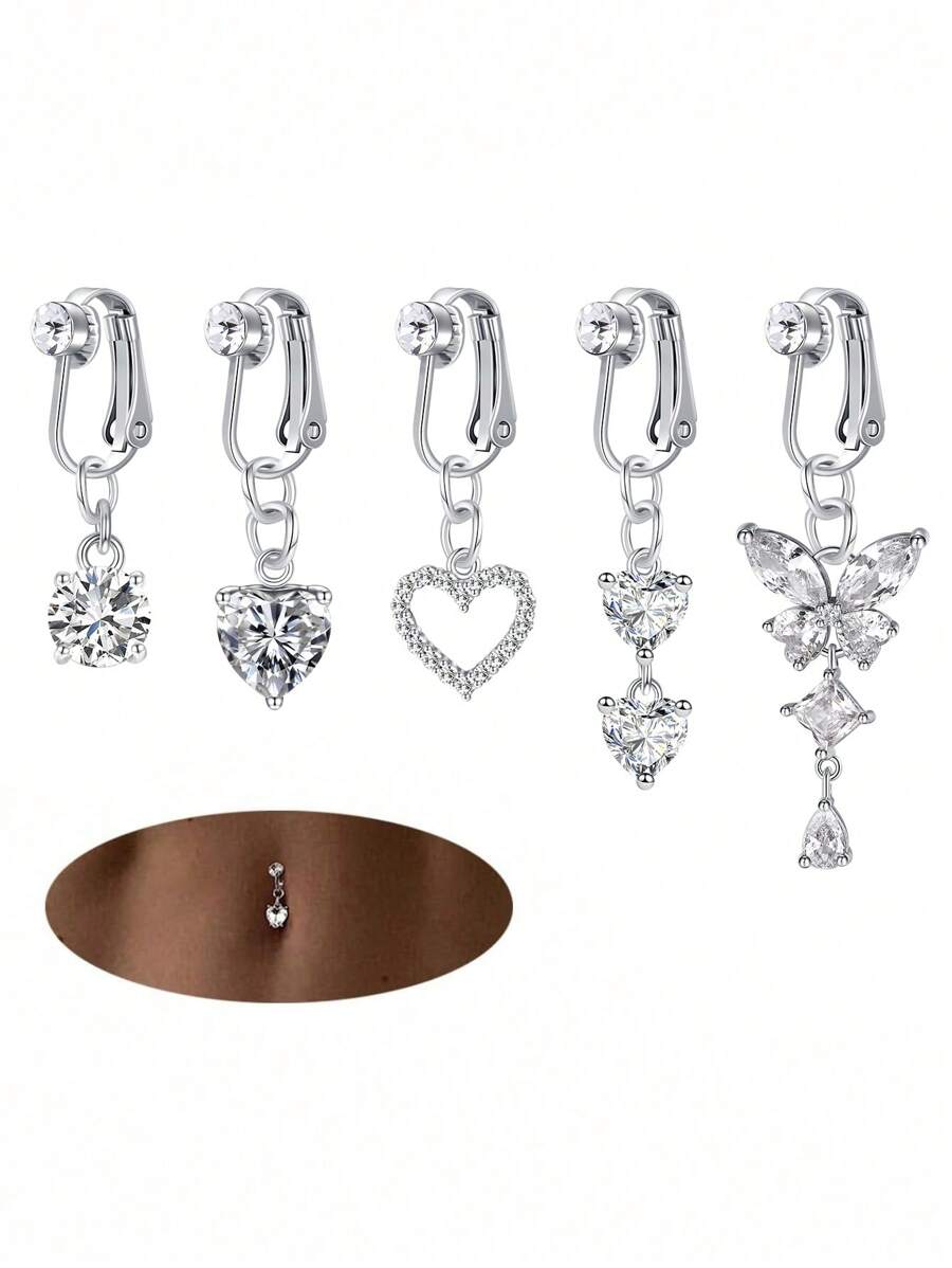 AVYRING 3-5PCS Golden Fake Belly Piercing Fake Belly Ring For Women Fake Belly Button Piercing Clip On Belly Button Rings Fake Navel Ring Non Piercing
