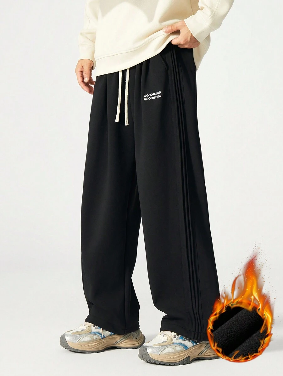 Plus Size Winter Thermal Lined Straight Leg Casual Sweatpants, Thick & Warm