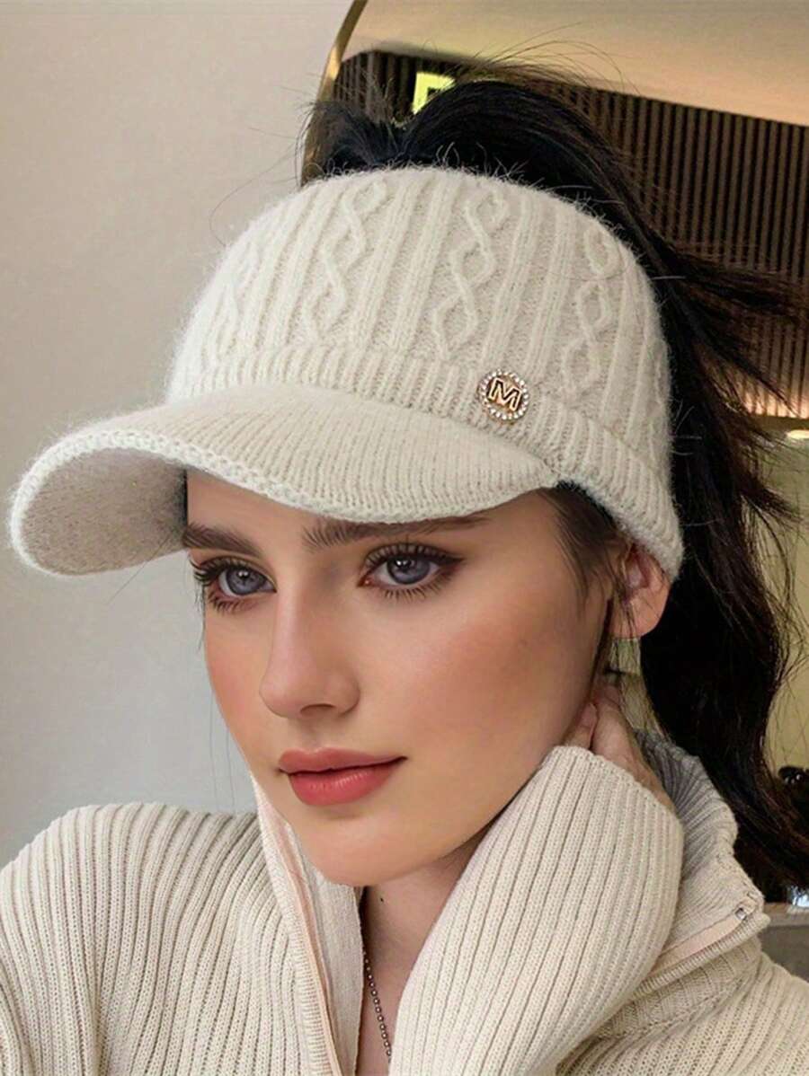 Aylhfo 1pc Autumn/Winter New Women's Elastic Knitted Ponytail Baseball Hat With Ear Protection Device Autumn/Winter Thick Windproof And Warm Knitted Hat Lightweight Sunshade Hat Women's Fashion Clothing Accessories