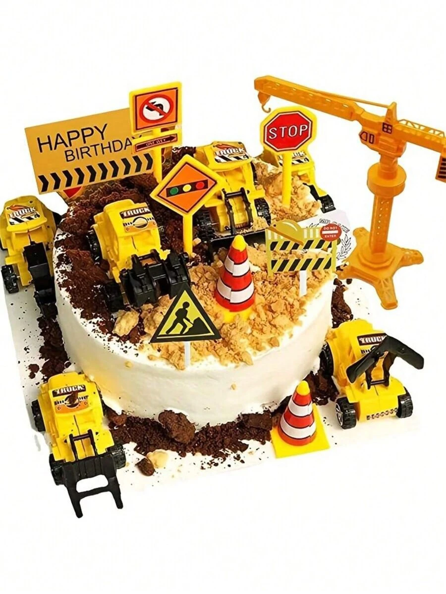 11PCS Mini Construction Vehicle Cake Decoration Set Truck Cake Decoration Construction Birthday Party Supplies 6 Construction Truck Toys 5 Road Sign Decorations,Christmas