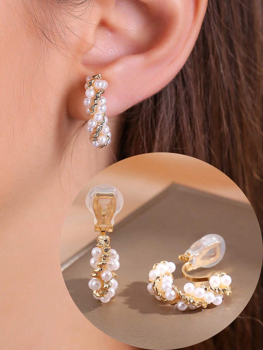 1 Paar modische Halbcreolen-Ohrclips mit Kunstperlen, elegante und bequeme Ohrringe für Frauen ohne Ohrlöcher, geeignet für den Alltag und zu besonderen Anlässen, Geschenk