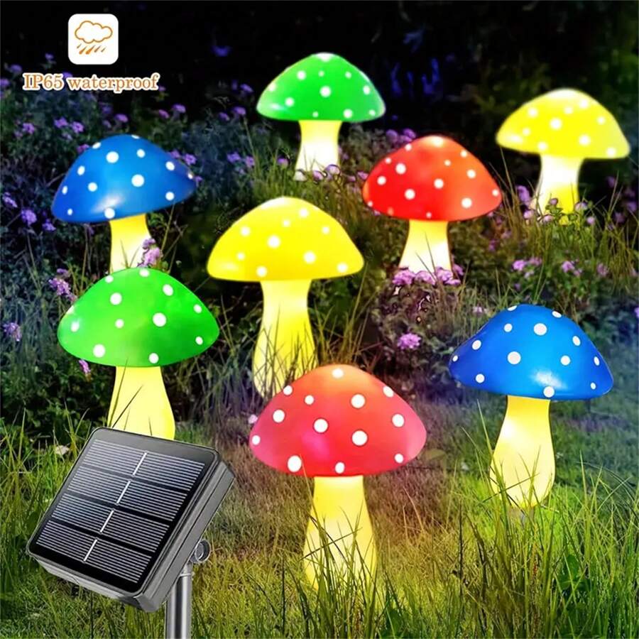 1 Set de 8 luces de setas solares, multicolor para decorar el jardín, patio, navidad y halloween al aire libre, regalos de decoración