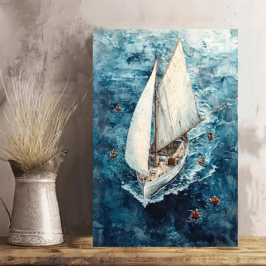 Sailboat Wooden Framed Canvas Painting Wall Art Prints For Home Decoration, Living Room & Bedroom, Festival Party Decor, Gifts, Ready To Hang