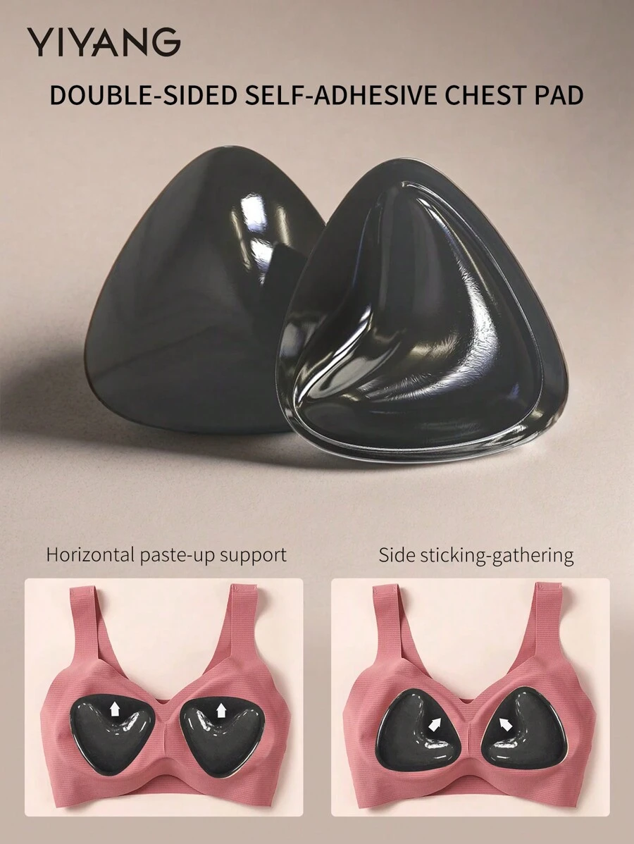 1 par de almohadillas autoadhesivas de doble cara, almohadillas adhesivas para el pecho, almohadillas de relleno reutilizables, almohadillas de pecho gruesas invisibles para bikini, impermeables para nadar