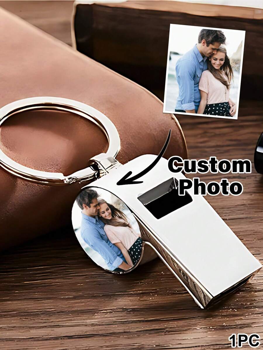 LICVIC 1pc Personalized Stainless Steel Photo Whistle, Custom Survival Whistle Keychain, Outdoor Sports Training Anniversary Gift For Male Groomsmen