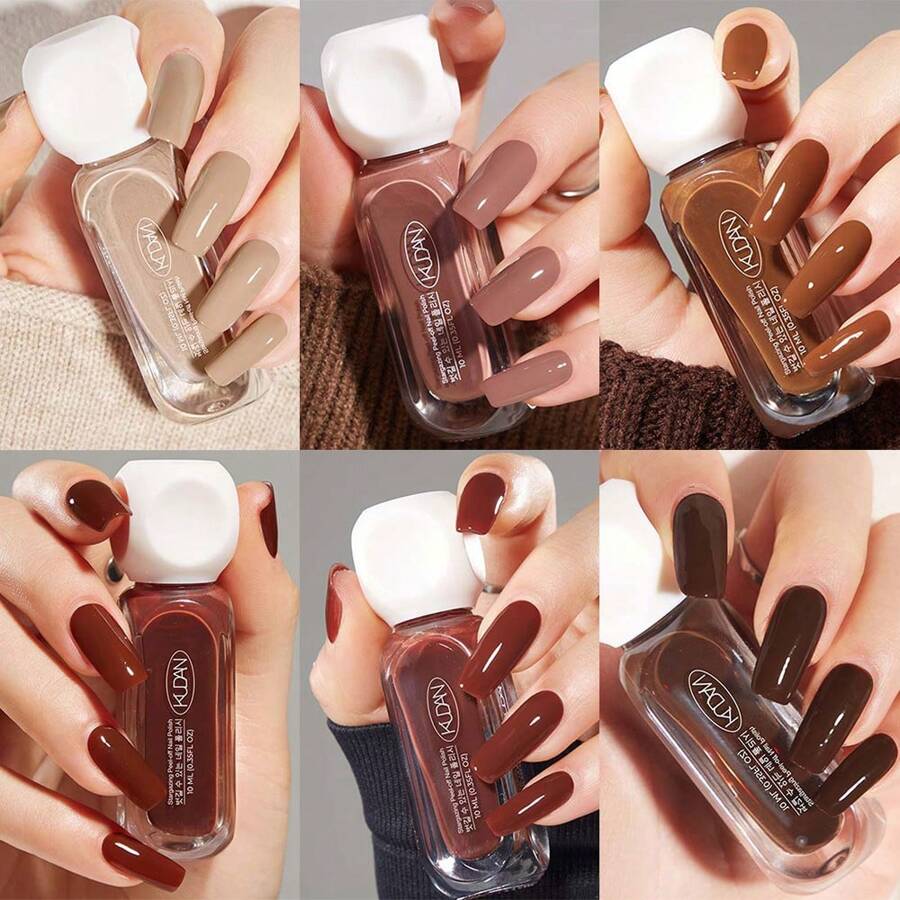 6pcs Nail Polish Set, 10ml Peel Off Water-Based Starry Nail Polish, Coffee Brown Nails, Fast Drying Long-Lasting Healthy And Brightening Effect - Suitable For All Season, Manicure Kit Diy Salon Nail Supplies ,Ideal For Women And Girls