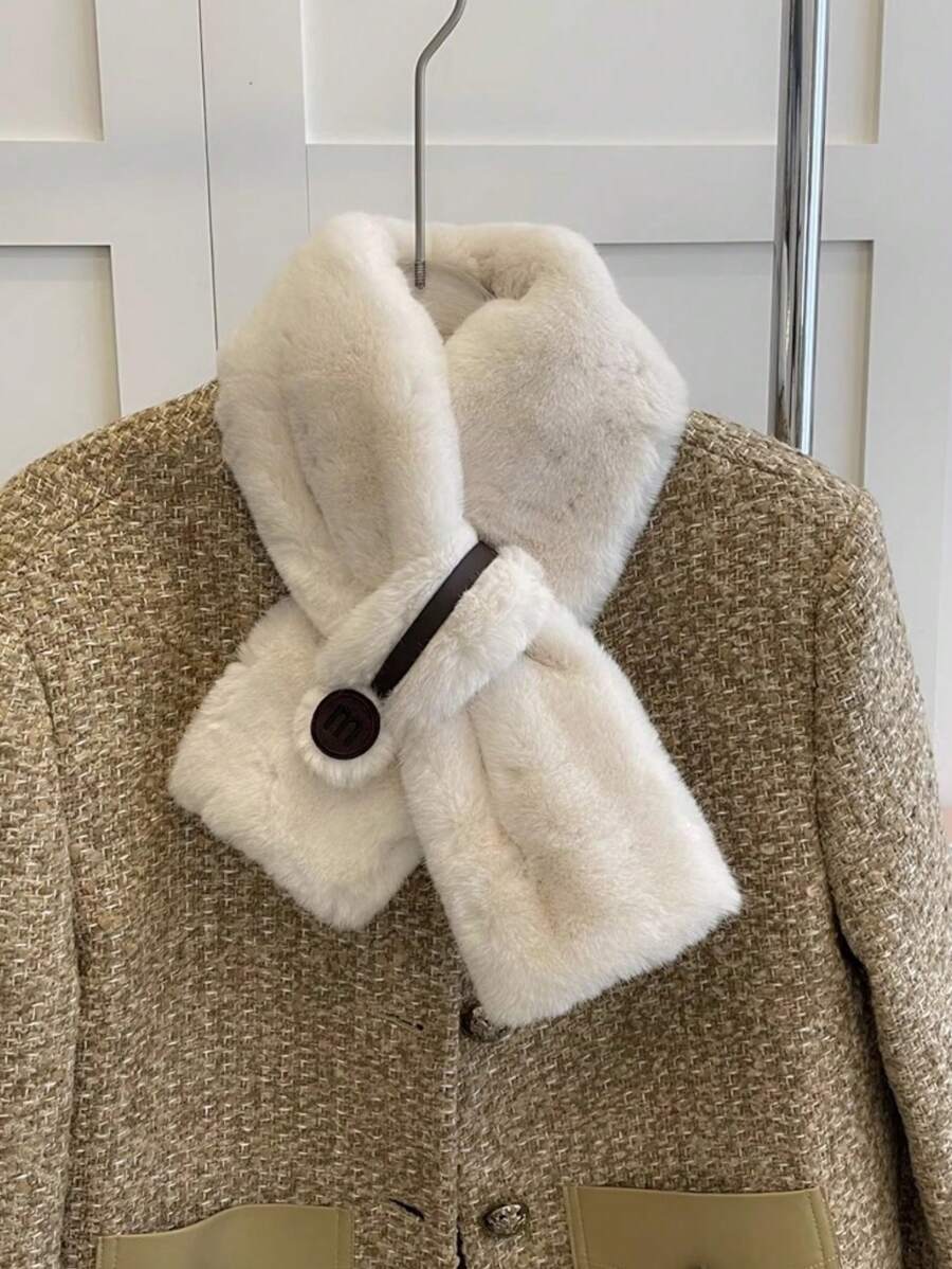 1pc Women's Premium Plush Fluffy Neck Warmer Scarf, Criss Cross Design, Warm For Winter