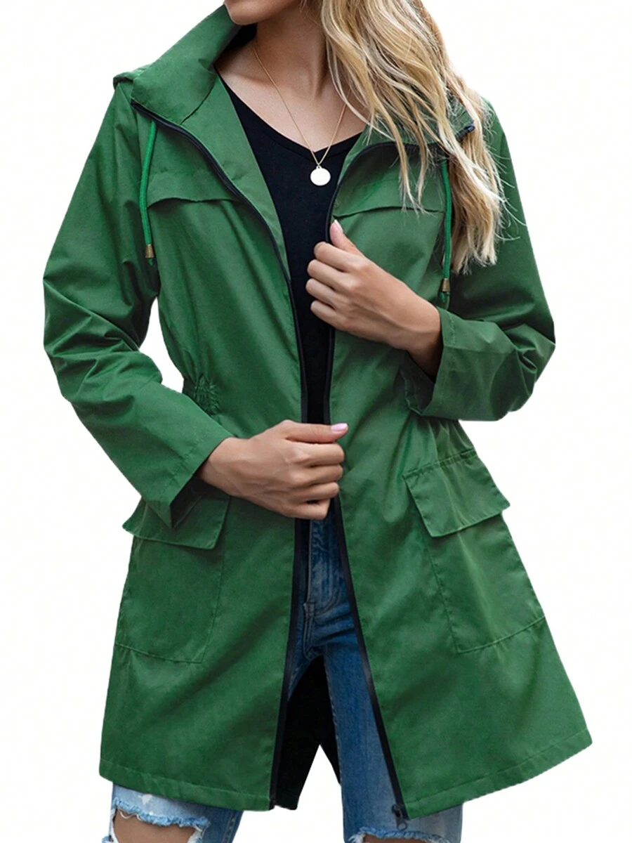 Women Light Rain Jacket Waterproof Active Outdoor Trench Raincoat With Hood Ladies Lightweight Windproof Windbreaker