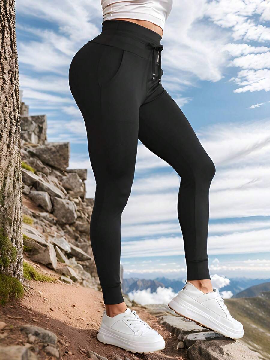 Antrenament de vară 1 buc Pantaloni skinny cu șnur pentru femei, cu talie înaltă, dungi laterale, potriviti pentru ocazional zilnic, fitness și sport