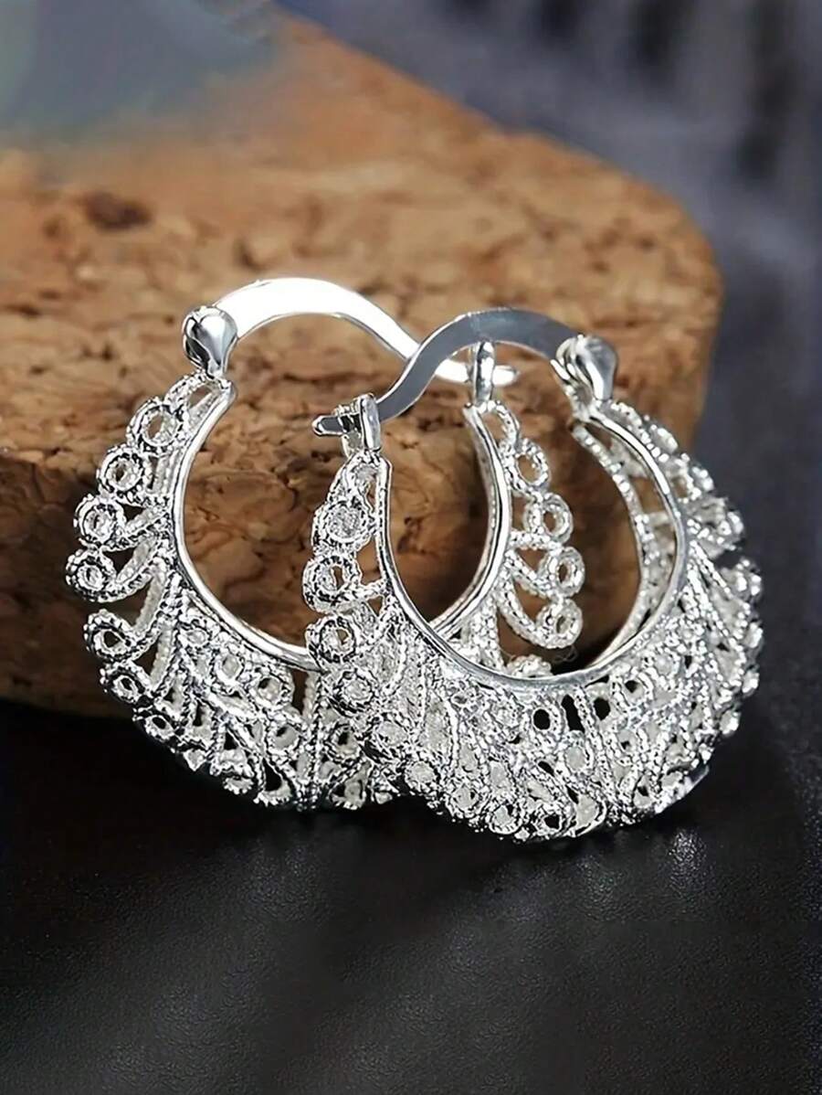1 Paar klassische 925 Sterling Silber Creolen, Hochzeits-Jahrestags-Ohrringe, Schmuck für Frauen, Feinschmuck Geschenk