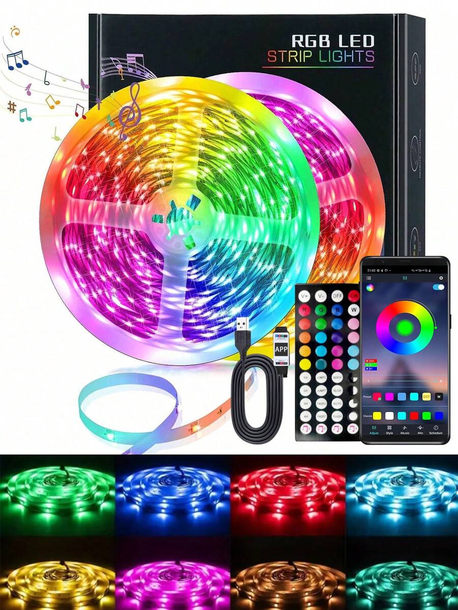 Luci a LED RGB 5050 intelligenti per camera da letto, barra luminosa che cambia colore in sincronia con la musica, con telecomando e controllo tramite app, dimmerabile, per decorazione di casa, festa e Natale
