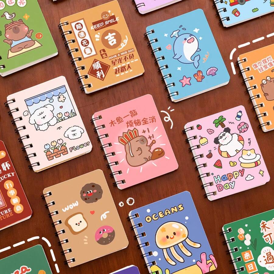 4 pezzi di quaderni a spirale di dimensioni A7 con motivi cartoni animati, taccuini bianchi tascabili, blocco note, forniture scolastiche, articoli per il ritorno a scuola