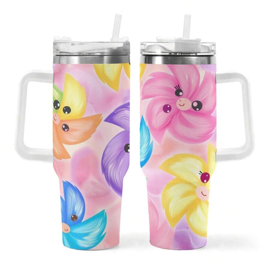 1pc 40oz Kawaii Tumbler With Straw And Lid, Double Wall Insulated Stainless Steel Water Bottle, Large Capacity Travel Mug, Portable Insulated Vacuum Cup, Suitable For Outdoor Travel, Ideal Gift For Women Men