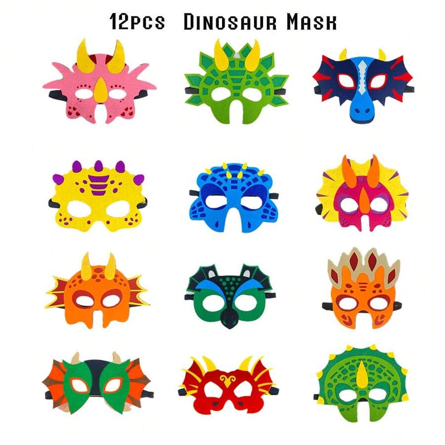 12 Stücke Dinosaurier Masken Party Geschenke für Tyrannosaurus Rex, Stegosaurus, Pterodaktylus, Triceratops, Einhorn Drachen Augen Masken Requisiten, Halloween Party Kostüme, Masken