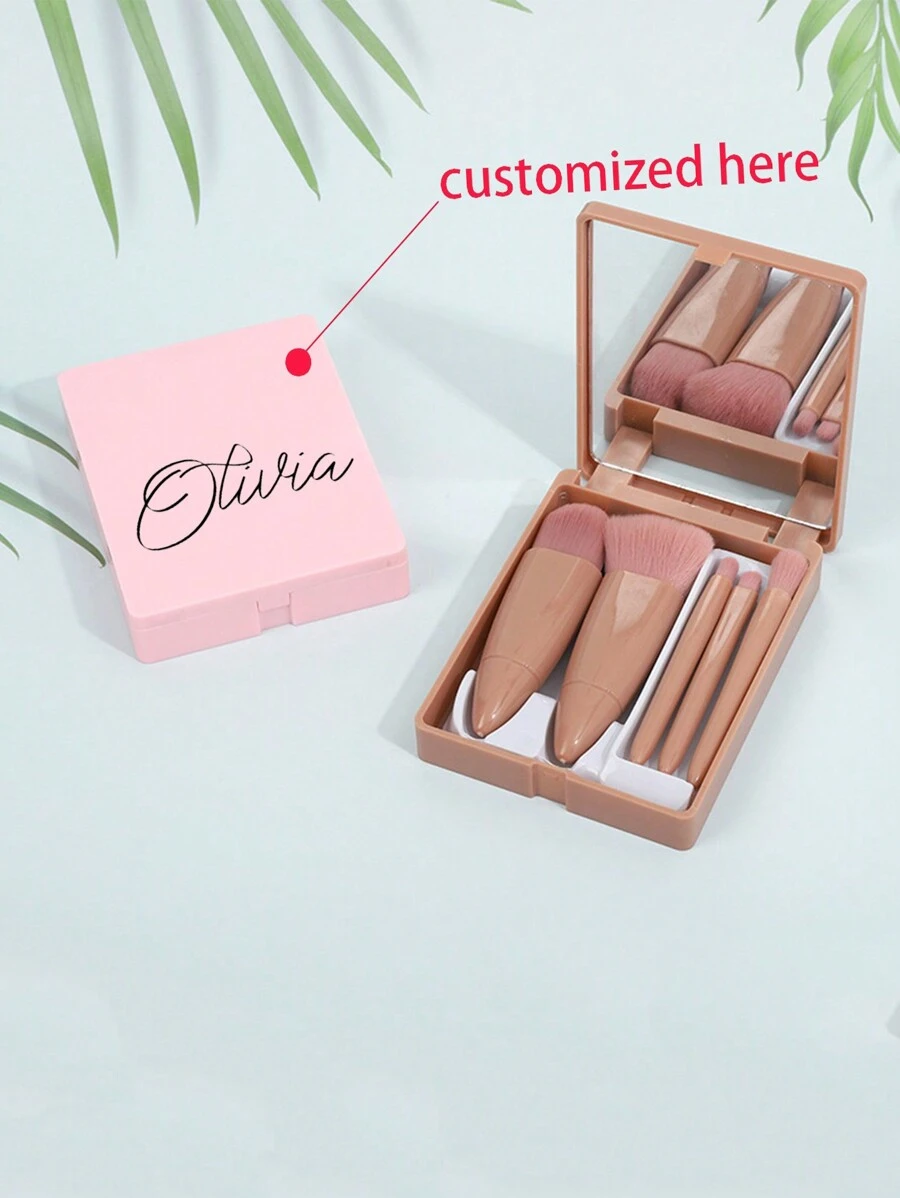 Personalized Name Picture 5 Makeup Brush Set Travel With Mirror Eyeshadow Loose Powder Blush Brush Makeup Concealer Brush Beauty Tools