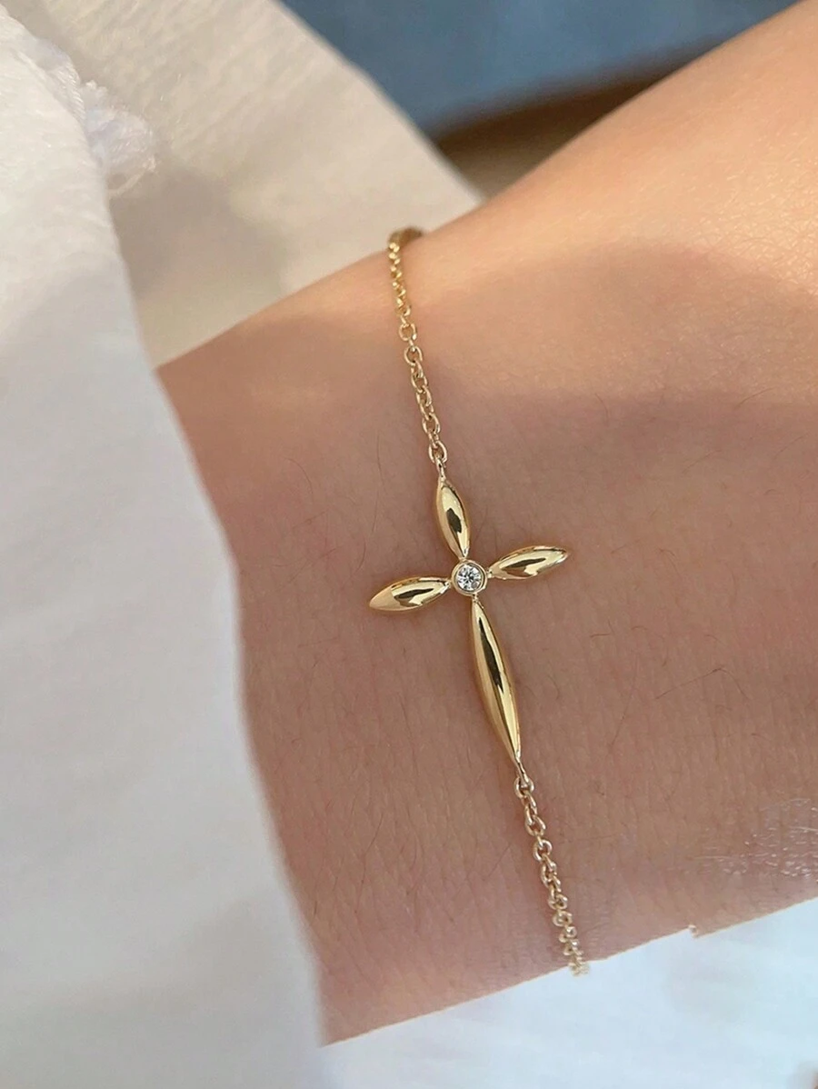 1 pieza Brazalete versátil de plata de ley 925 con estilo INS, cruz 3D con circonita cúbica elegante, adecuado para uso diario de mujer, regalo para festivales y fiestas