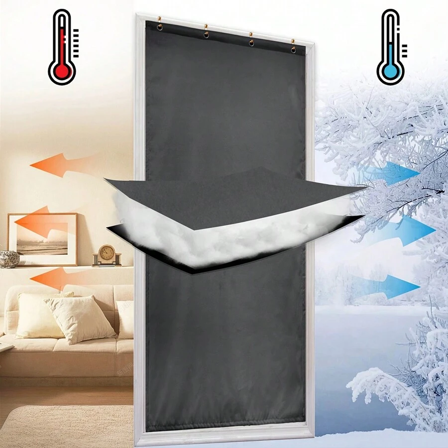 1 pieza Cortina aislada acolchada para puerta, cortina para ventana pequeña, cortina gruesa para puerta impermeable y antiviento térmica para la entrada, 2 métodos de instalación que dividen la cortina