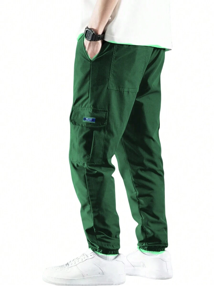 1 pieza Pantalones cargo de estilo informal para hombre, pantalones largos con ajuste holgado, cordón en el tobillo, pantalones deportivos versátiles, Primavera/Verano 2024