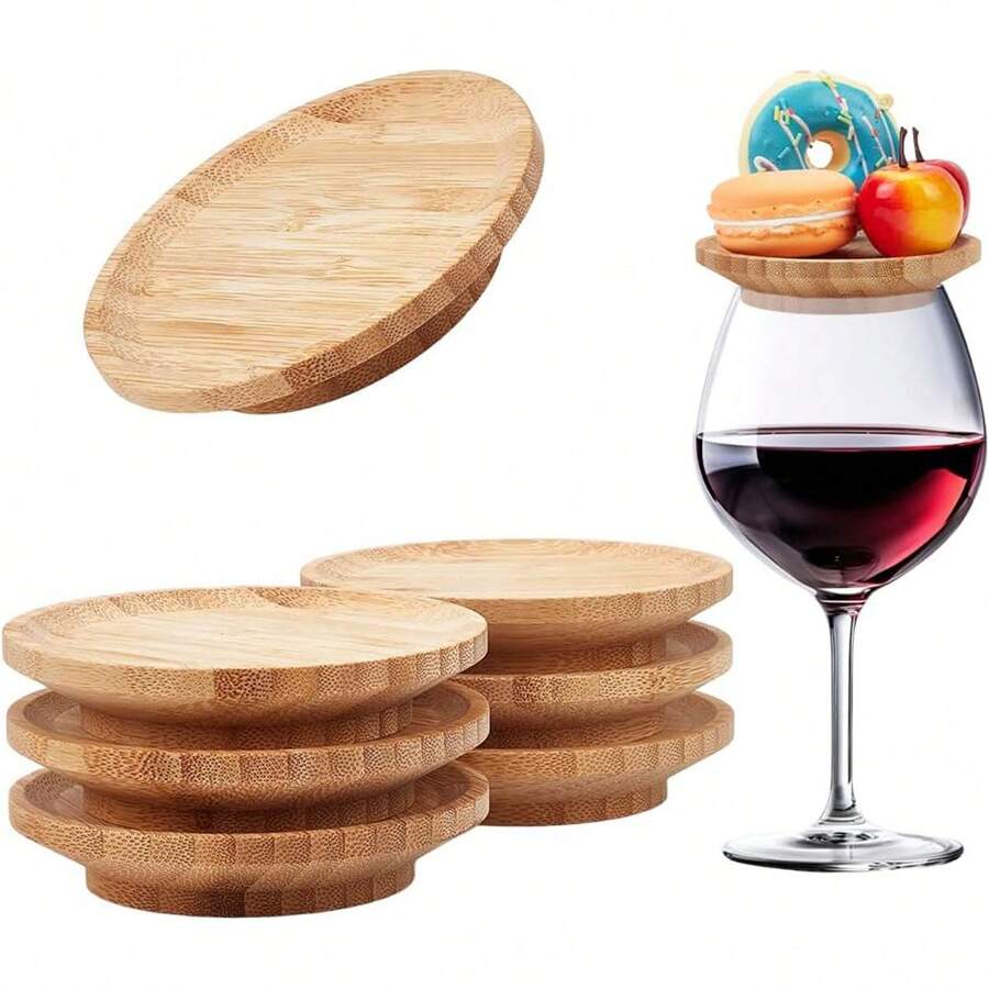 1pc Bamboo Wine Glass Cover, Multipurpose Party Dessert Server, Bug & Dust Proof Leak-Proof Round Bamboo Wood Lid For Wine Glass, Suitable For Party, Home Gatherings, Bars