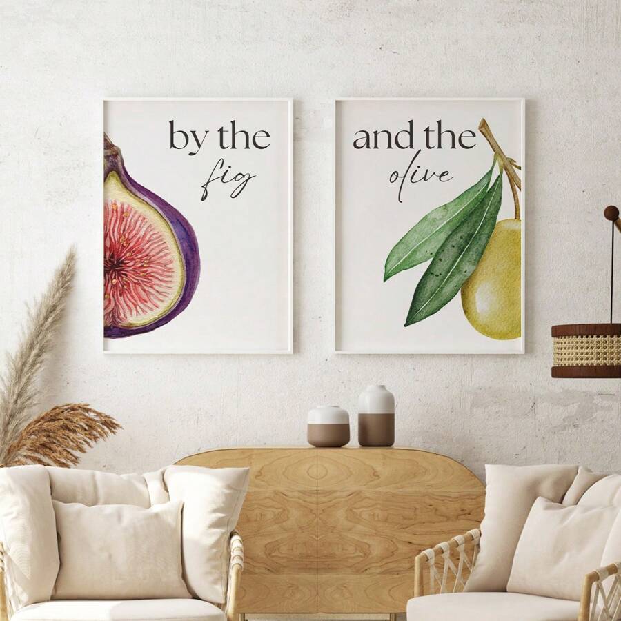 2 pièces/set Peinture murale suspendue sur canevas, ensemble d'impression de peinture murale islamique à la figue et à l'olive, décoration de cuisine islamique à l'aquarelle, affiche d'art islamique, cadeau pour maman, décoration de la maison