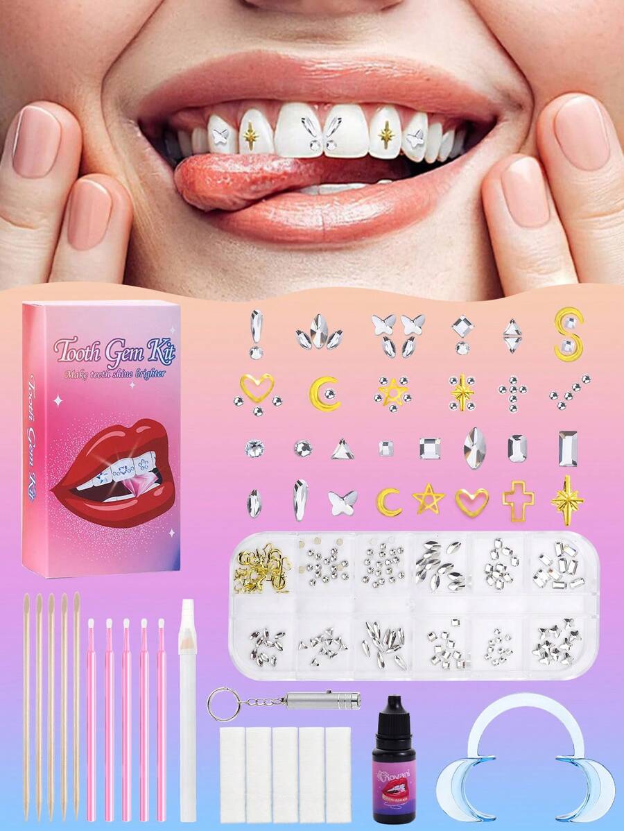 novani Kit de gemas dentales de moda, joyas para dientes con cristales brillantes para decoración DIY, kit de inicio de gemas dentales