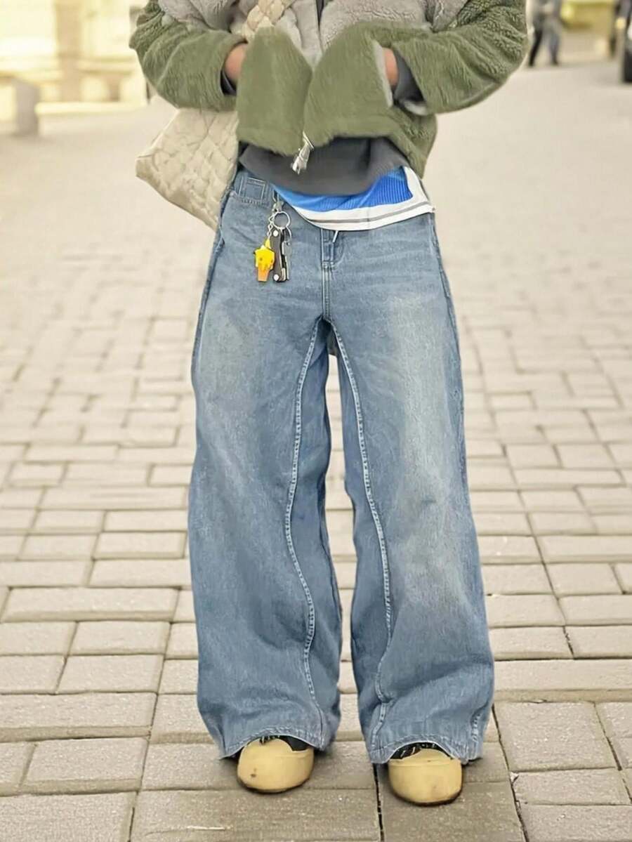 1 paire de jeans en denim bleu extra larges pour hommes