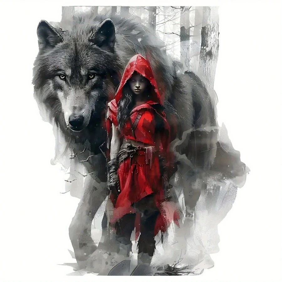 1/2/4 Girl With Wolf Pattern Fashion Heat Transfer Vinyl Patch, Iron On Patch For T-Shirts, Jeans, Jackets, Backpacks, Clothes, Hats And More