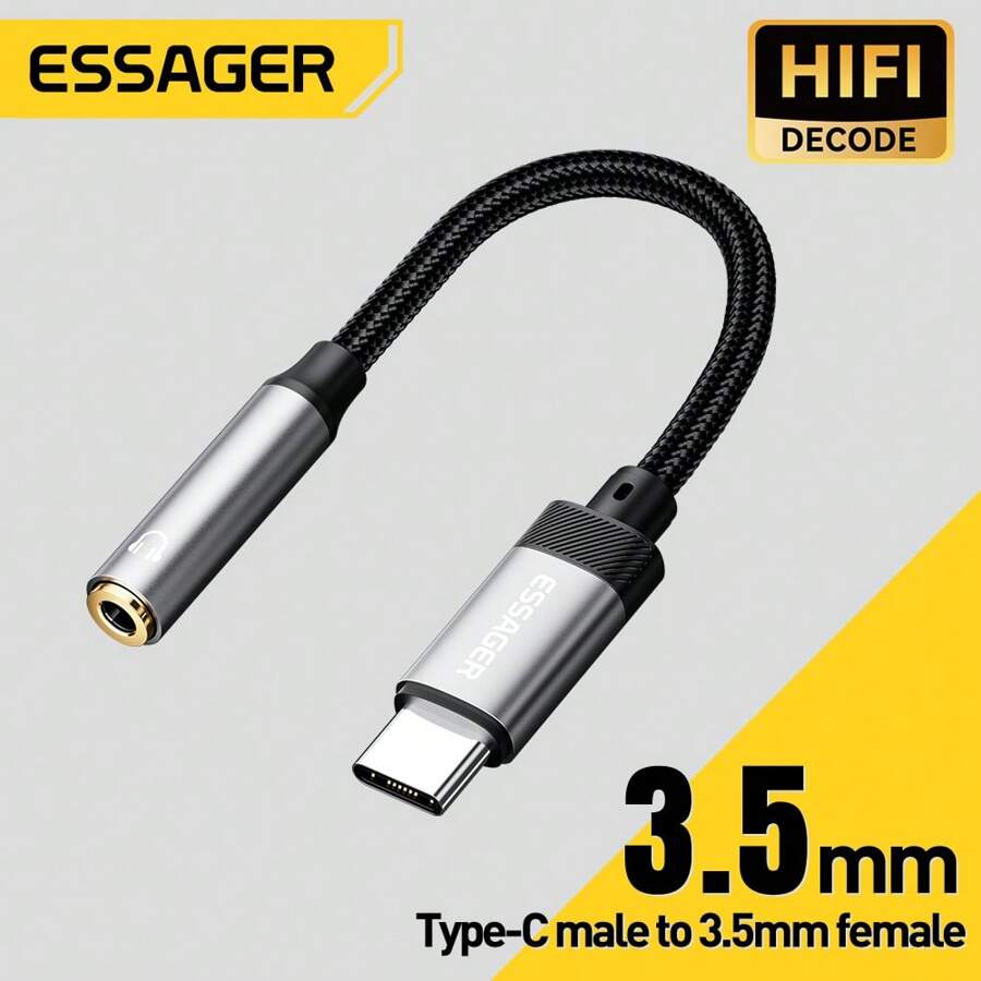 ESSAGER Cable adaptador de tipo C a 3.5mm para auriculares de teléfono móvil