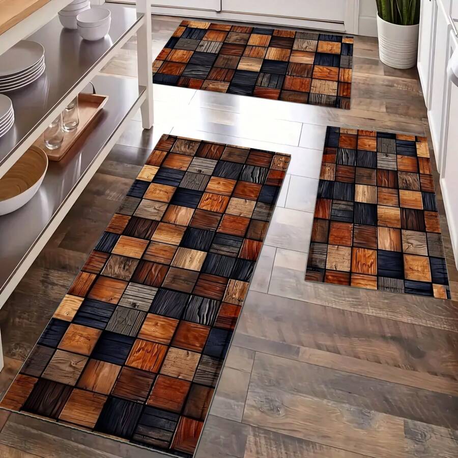 1 st. Woondecoratie, Plaid, Houtnerf, Keukenkleed, Keukenmat - Absorberend, Vlekbestendig, Ideaal voor Boerderij, Entree, Binnen, Kamerdecoratie, Keuken, Eetkamer, Klein Kantoor/Thuiskantoor, Wasbak, Wasruimte