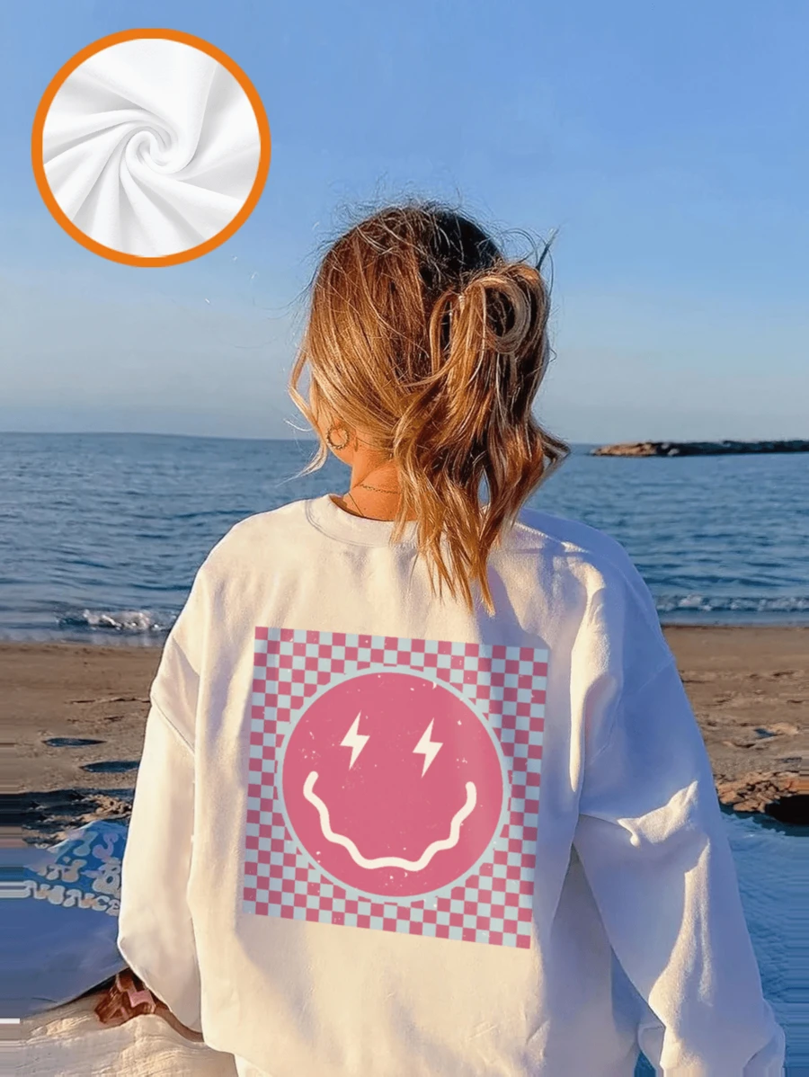1pc Tween Girl Casual Lightning & Smiling Face Print Crew Neck Long Sleeve T-Shirt, Stylish Tee For Students, Lightning Graphic Design Represents Be Brave & Dare To Dream, Autumn