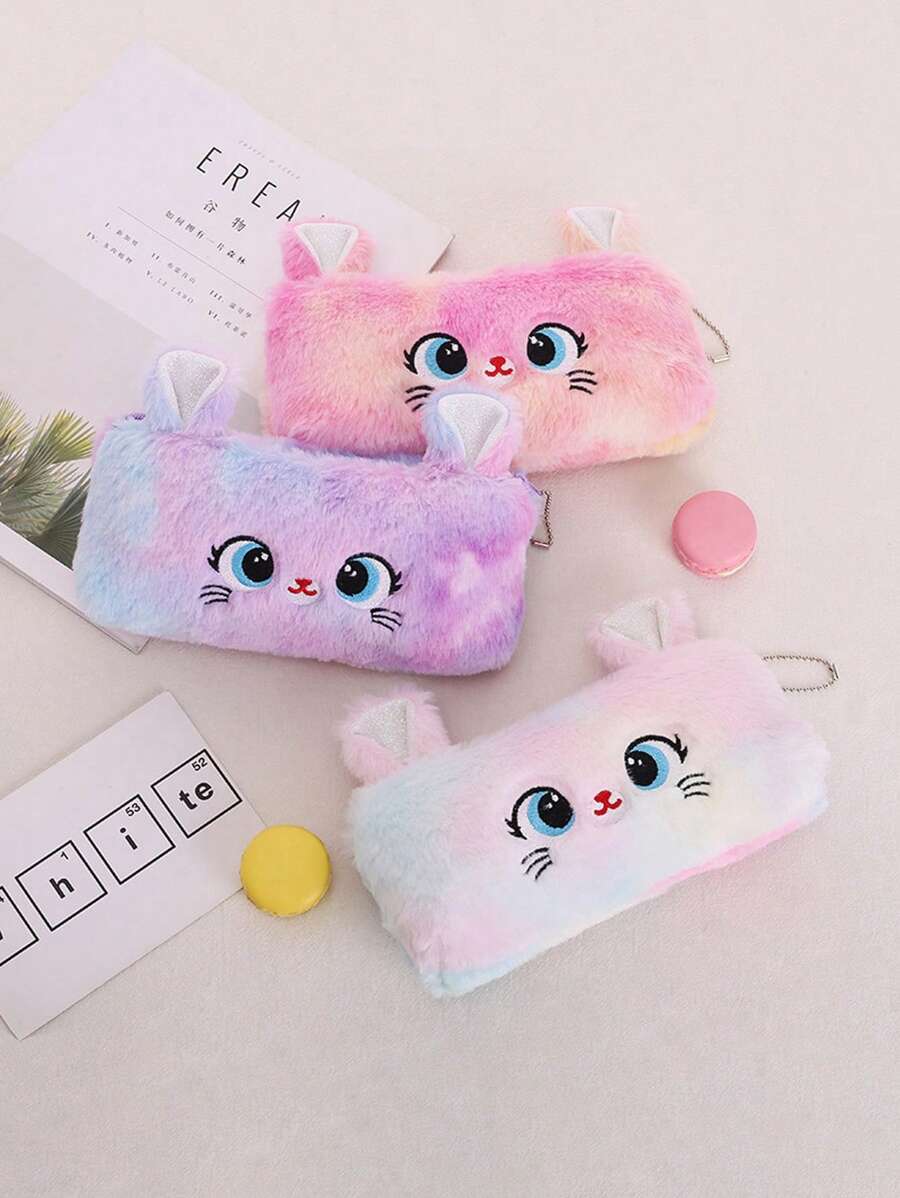 1 Cute Cat Plush Pencil Bag Girl Pencil Bag Kawaii Stationery Large Capacity Pencil Case Pencil Case Makeup Bag Storage Bag