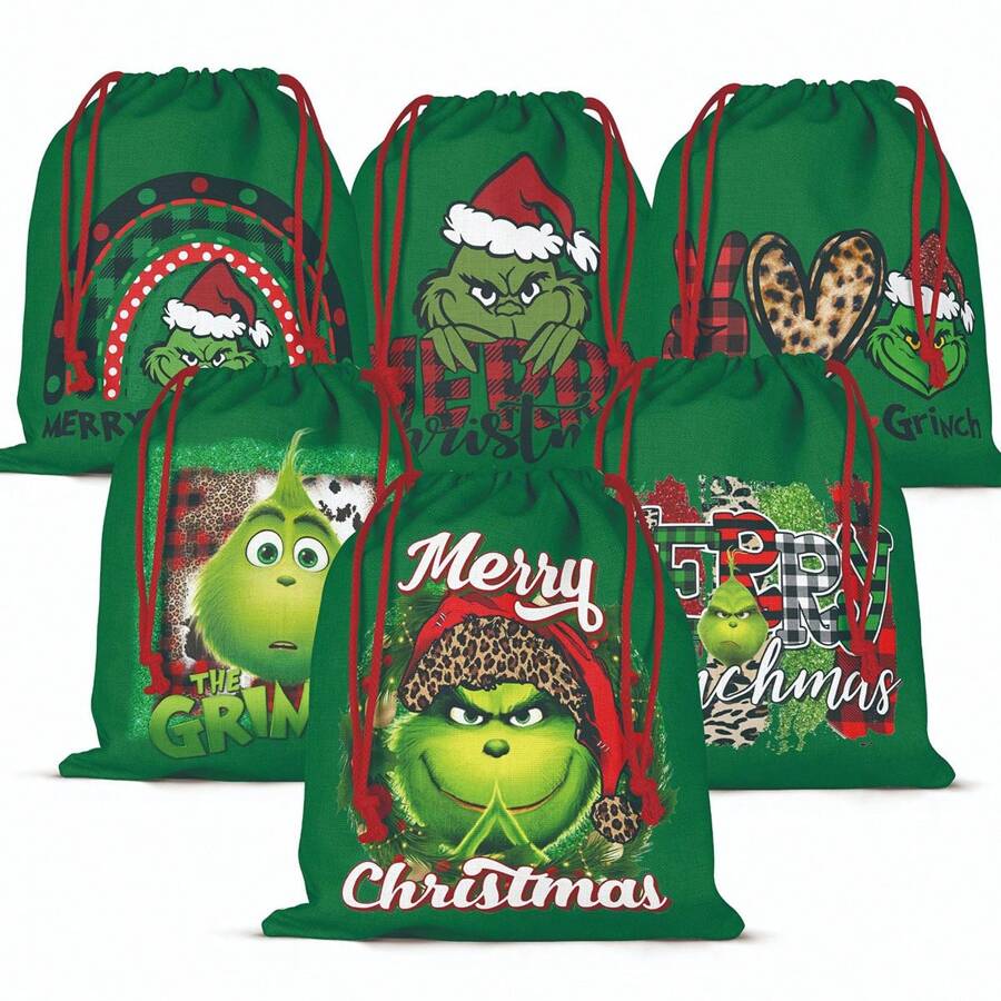 GRINCH 1 buc. Flori imprimate pe două fețe de Crăciun Pachet de pungi cadou de Anul Nou Buzunar Cadou de lenjerie; Cadou de aniversare, Pungi de hârtie kraft, Prima zi de naștere, Crăciun, Cadouri de Crăciun, Pungi pentru cadouri de Crăciun, Cutie de Crăciun mare, Hârtie de împachetat roz de Crăciun, Cutie cadou mică