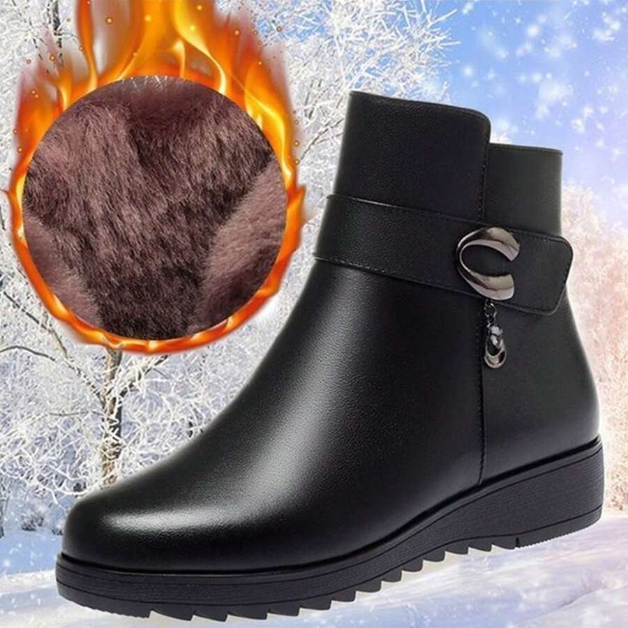 New Women Winter Thermal Lined Thermal Ankle Boots With Side Zipper, Short Snow Boots For Middle-Aged Mothers
