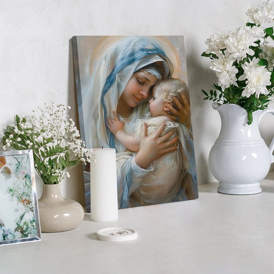 1Pc Framed Mother And Child Art Canvas Painting Wall Art Poster Canvas Print Poster Artwork Wall Art Painting Decorative Painting Living Room Home Decor