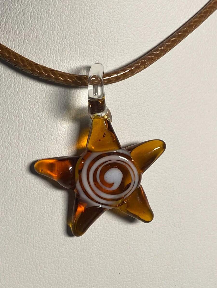 1Pc Creative Ocean Style Art Starfish Inner Spiral Glass Necklace Pendant For Any Occasion For Men And Women