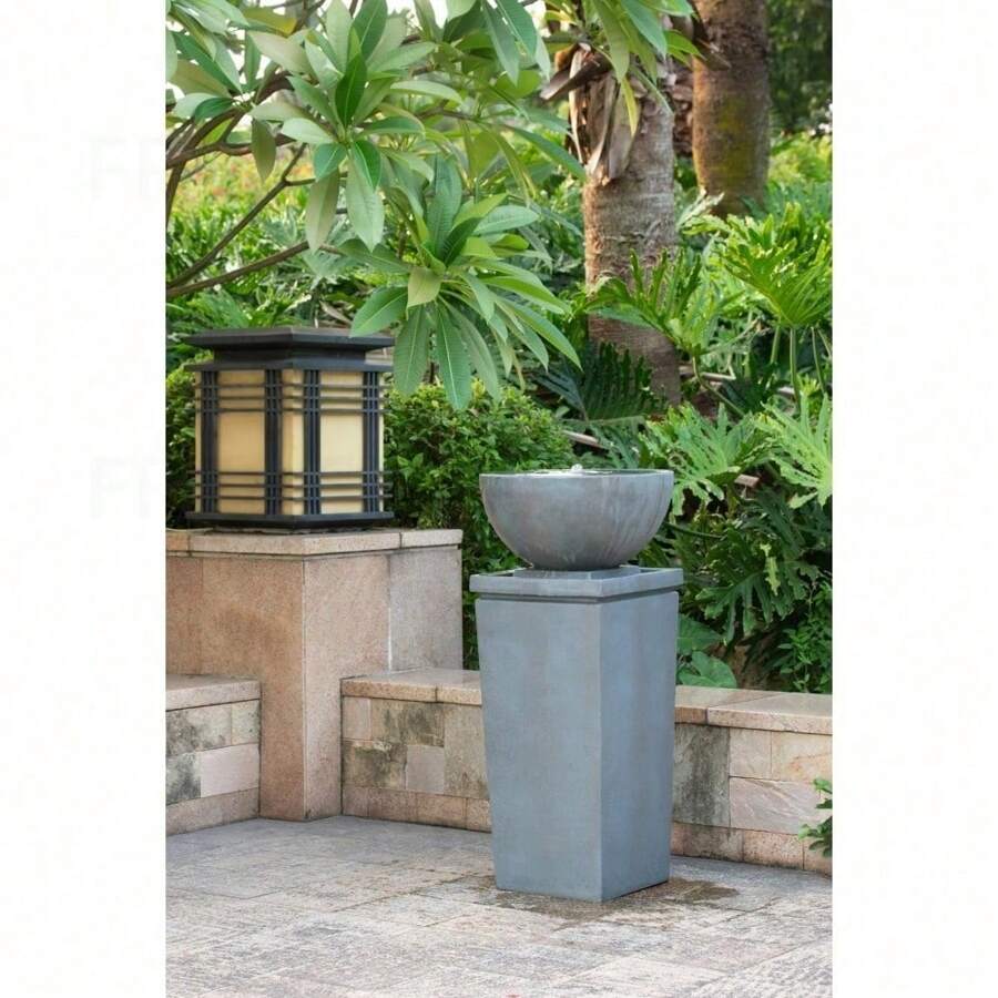 35.5" Polyresin Gray Zen Bowl Water Fountain, Outdoor Bird Feeder /Bath Fountains, Relaxing Water Feature For Garden Lawn Backyard Porch,FurniHub