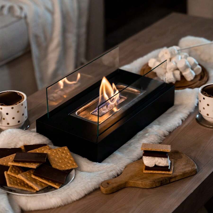 Desktop Tabletop Fireplace, Portable Ethanol Fireplace, Rectangular Outdoor Camping Alcohol Fireplace, Clean Burning Real Flame Desktop Fireplace