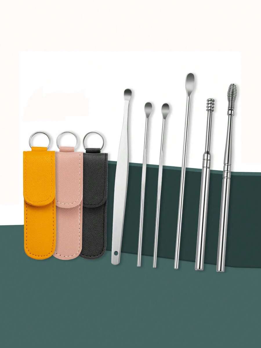 6 pezzi Set di pulizia per orecchie in acciaio inossidabile, Strumenti per la rimozione del cerume per adulti, Set di pulizia per le orecchie per la rimozione del cerume