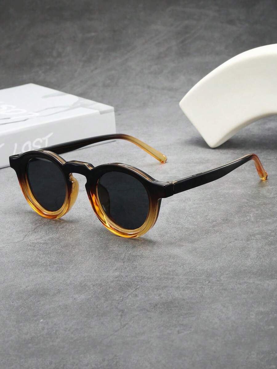 1 Pc Universal Classic Round Frame Fashion Glasses, Simple & Fashionable For Driving, Travel, Leisure, Outdoor Sports, Daily Wear For Summer Beach Vacation,Outdoor,Travel