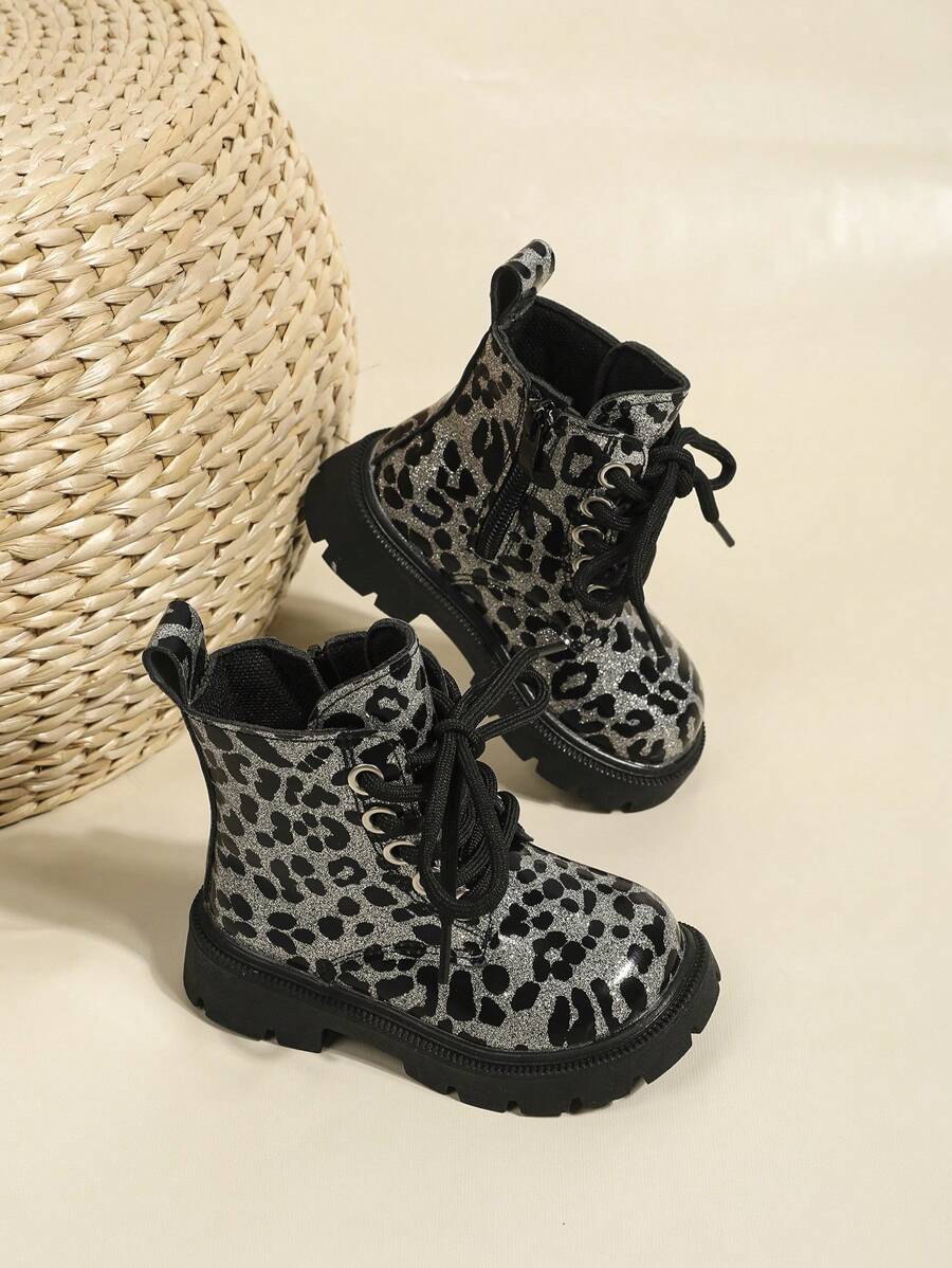 1 Paar unisex Leoparden Muster verzierte Gothic Stil Outdoor Lässig Seitlicher Reißverschluss wasserdichte warme Bequeme Kunstfellfutter Stiefel, geeignet für Herbst, Winter, Weihnachten, Halloween